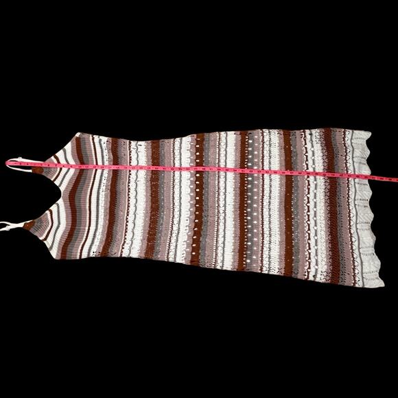 Freshman 1996 Crochet Knit Dress Sz S EarthTones Stripe Midi Lined Stretch Boho - Picture 6 of 16